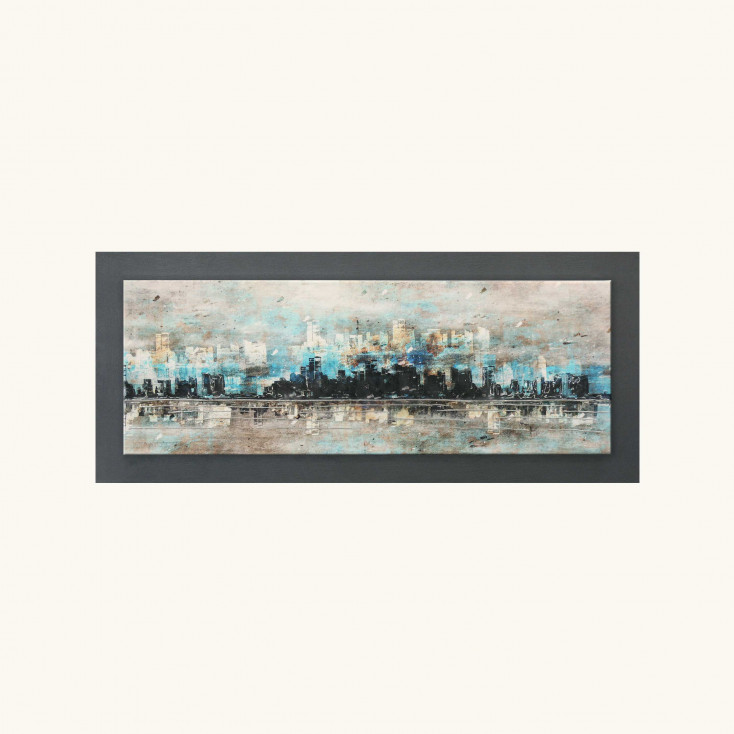 Quadro tema astratto skyline in rilievo in legno dettagli in argento 120X60