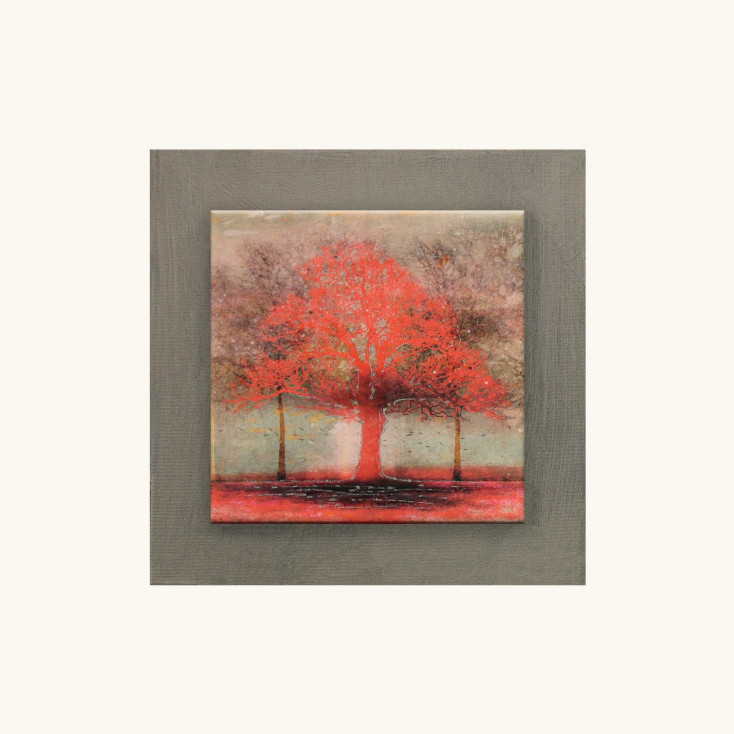 Quadretto con paesaggio in rilievo moderno in legno dettagli in argento 35x35