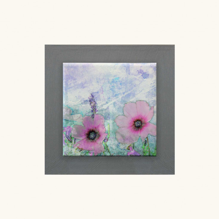 Quadretto a tema floreale moderno in legno in rilievo dettagli in argento 35x35