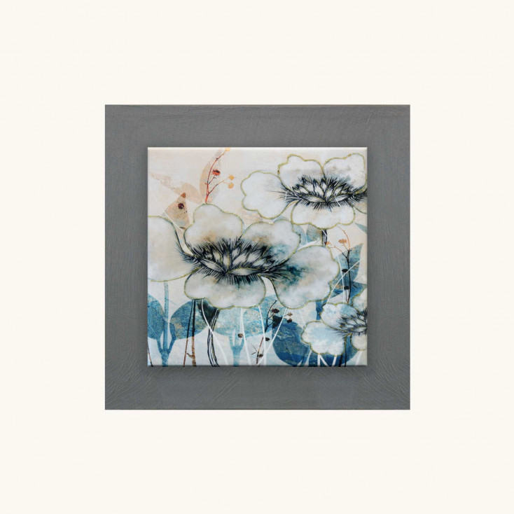 Quadretto moderno in rilievo in legno a tema floreale dettagli in argento 35x35