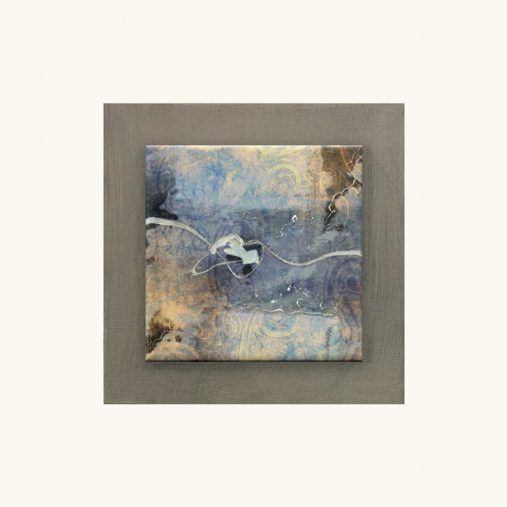 Quadretto astratto in legno in rilievo con dettagli moderni in argento 35x35