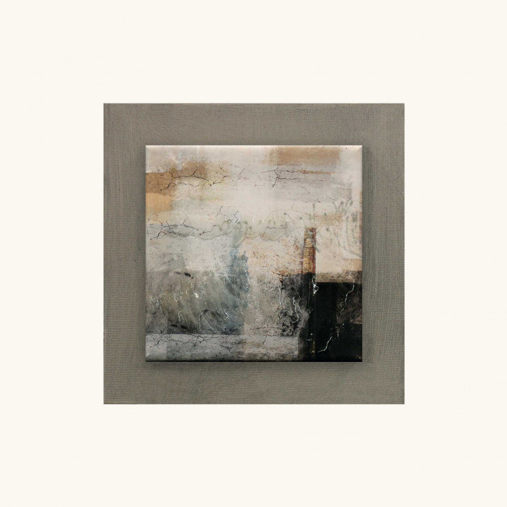 Quadretto in legno astratto in rilievo con dettagli moderni in argento 35x35