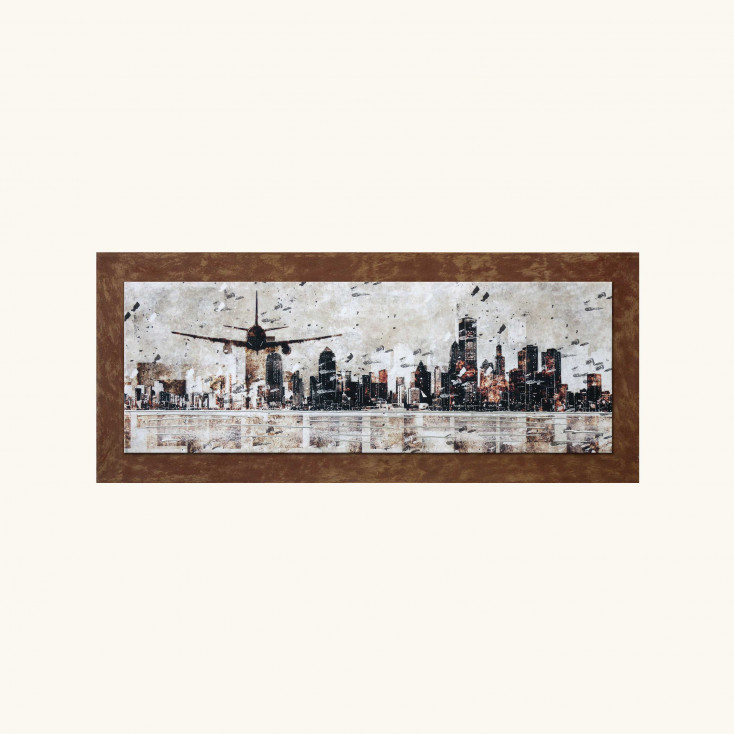 Pannello in legno tema in rilievo skyline decori e dettagli in argento 155x65