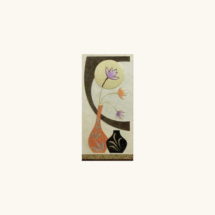Quadro moderno verticale con decori materici foglia oro e argento 50x100