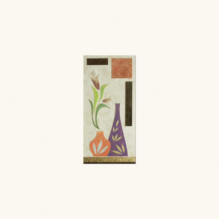 Quadro verticale decori figurativi materici moderni foglia oro e argento 50x100