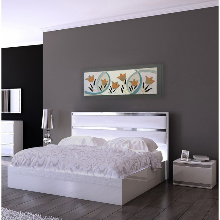 Quadro moderno floreale in rilievo decori in resina e foglia oro/argento 155x65
