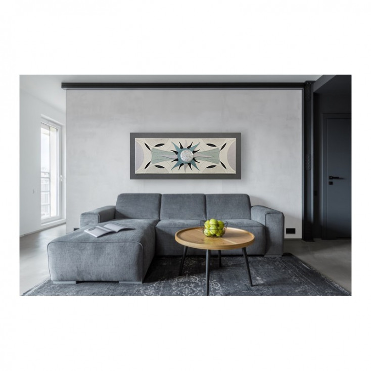 Quadro contemporaneo in rilievo decori in resina con foglia argento 155x65