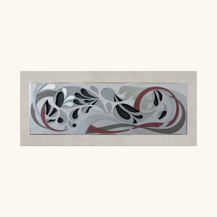 Pannello iin legno con decori materici e foglia argento "Espression II" 155x65