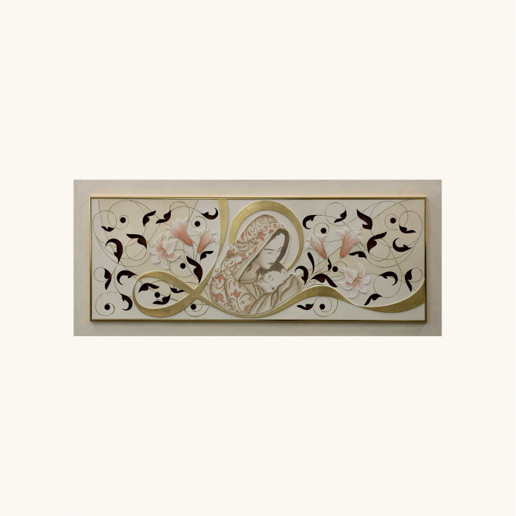 Capezzale moderno con decori in rilievo e dettagli foglia oro 155x65