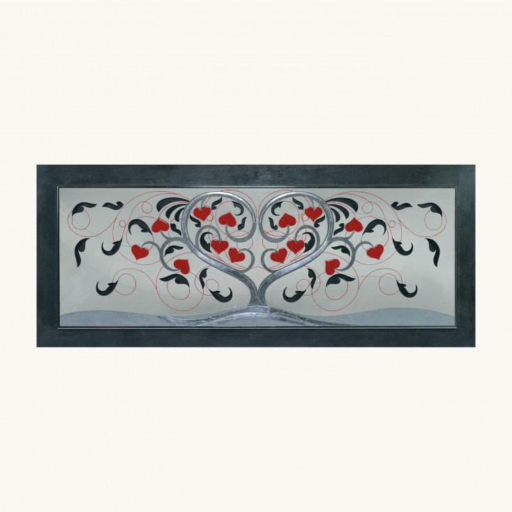 Quadro in legno albero della vita in rilievo dettagli foglia argento 155x65