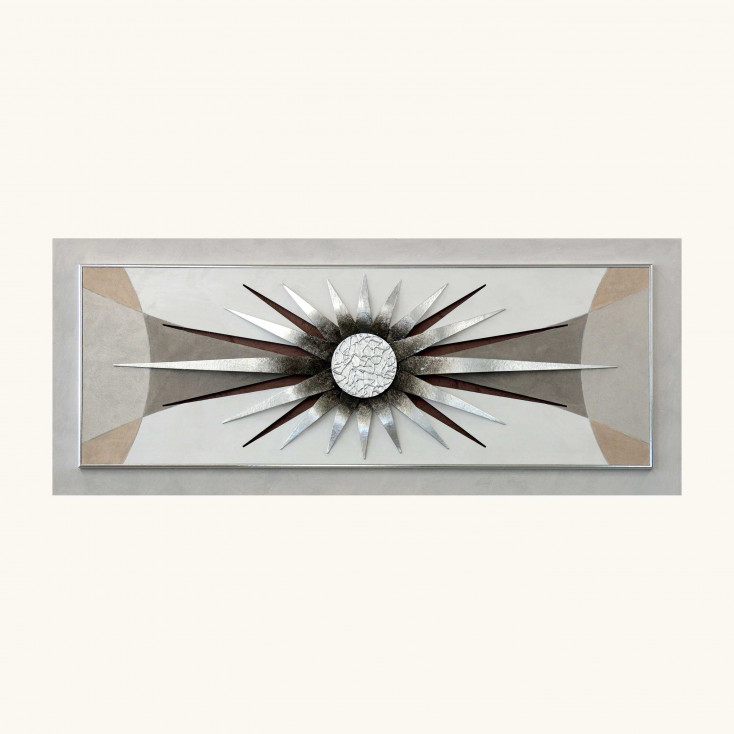 Quadro con pannello in legno con decori materici in rilievo 155x65