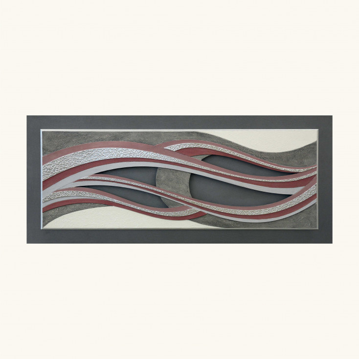 Quadro moderno con decoro in resina in rilievo e foglia argento 155x65