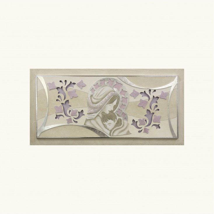 Capezzale Maternità in rilievo moderno decori materici e foglia argento 120x60