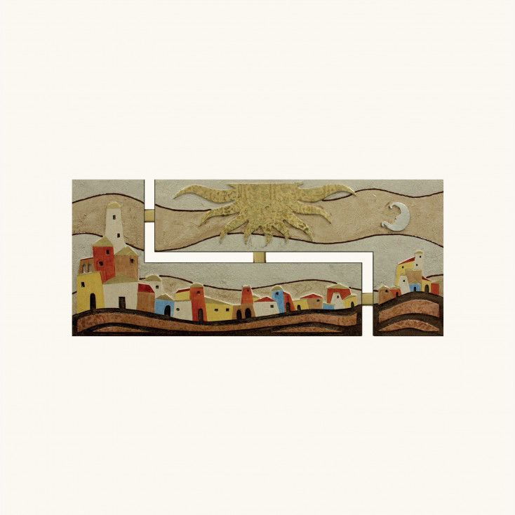 Quadro moderno per soggiorno con raffigurazione di un borgo 155x65