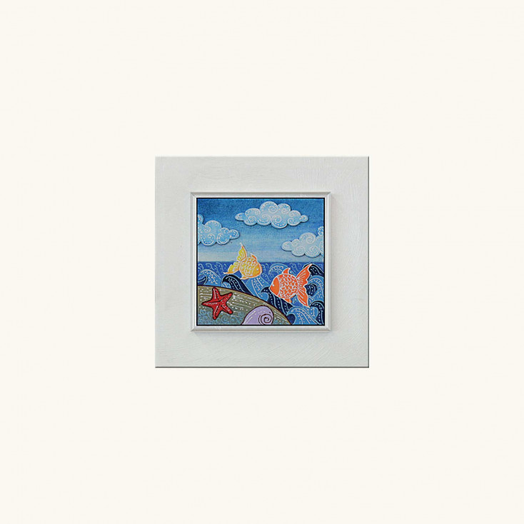 Quadretto moderno con tema Estate materico con colori fluorescenti 35x35
