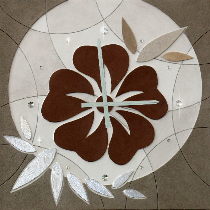 Orologio da parete moderno materico in rilievo dettagli foglia argento "Flower"