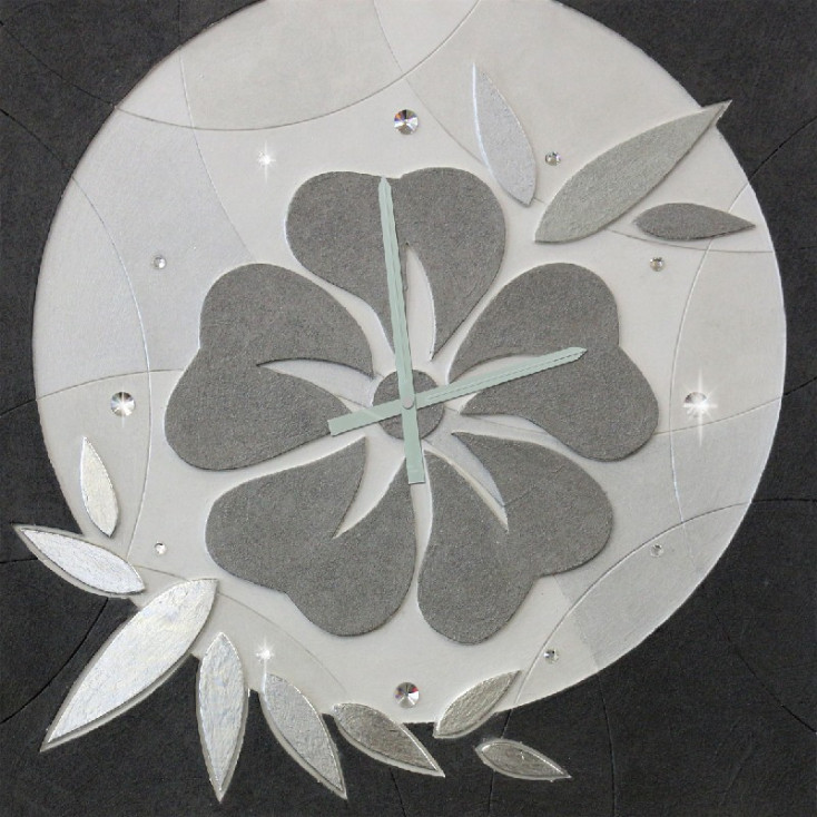 Orologio da parete moderno materico in rilievo dettagli foglia argento "Flower"