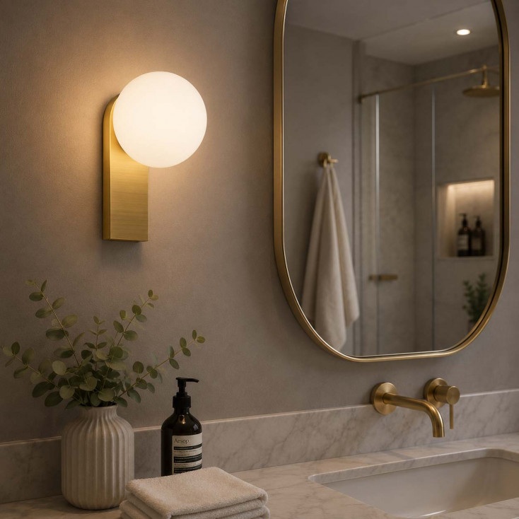 Applique da parete a led con struttura in metallo e diffusore a boccia di vetro