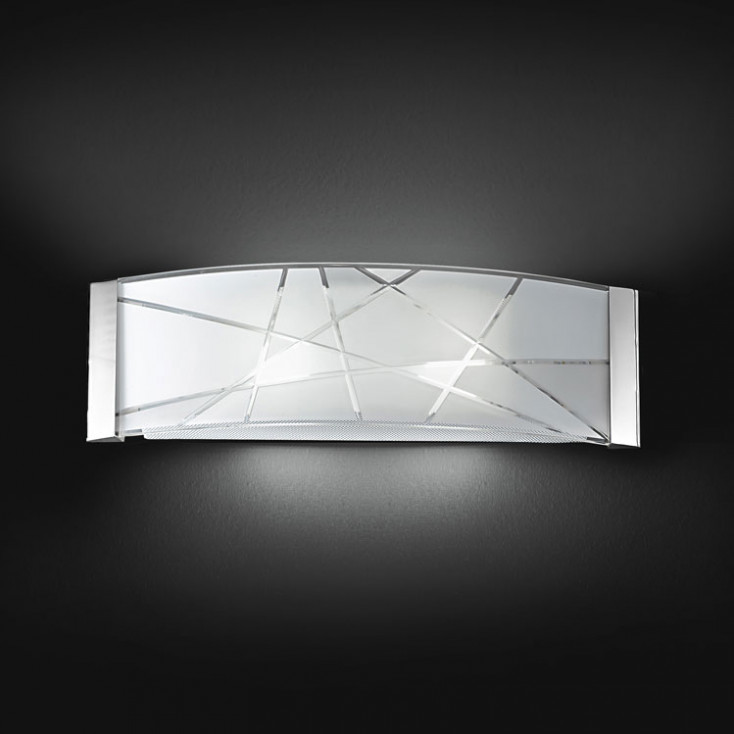 Applique rettangolare grande moderna in metallo con paralume in vetro decorato