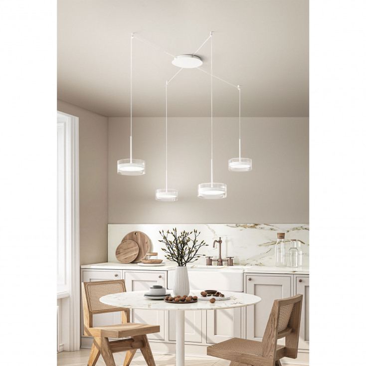 Lampada a sospensione a ragno a led struttura in metallo diffusori in vetro