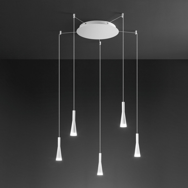 Lampada a sospensione a ragno struttura in metallo e 5 diffusori a led