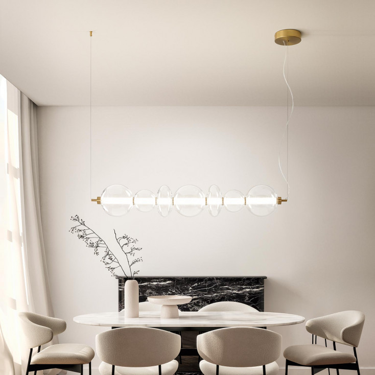 Lampada a sospensione grande a led con struttura in metallo diffusore in vetro