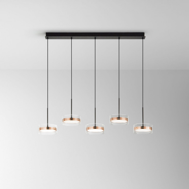 Lampada a sospensione lineare a led struttura in metallo diffusori in vetro