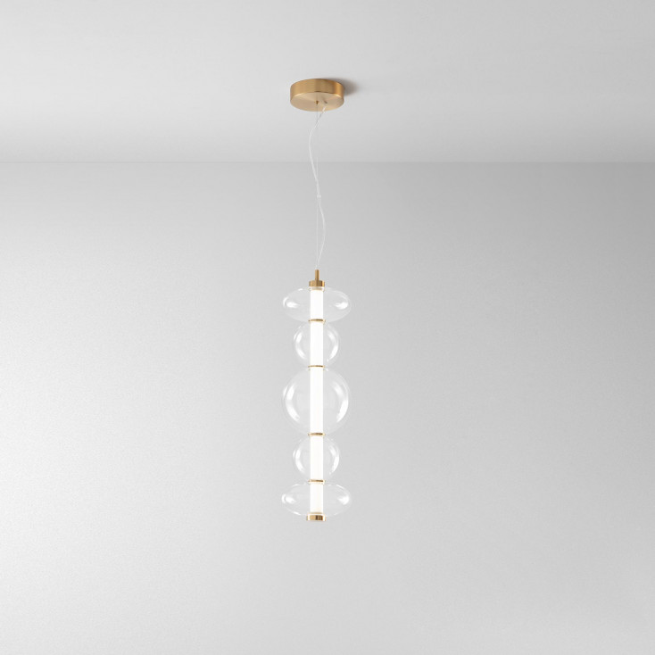 Lampada a sospensione media a led con struttura in metallo diffusore in vetro