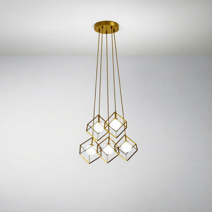 Lampada a sospensione moderna con 5 diffusori in metallo