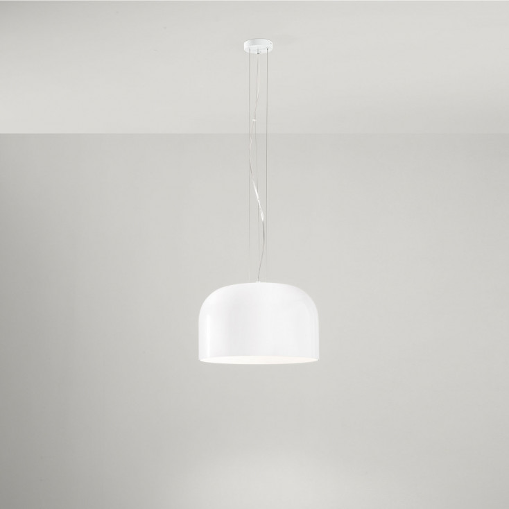 Lampada a sospensione piccola in metallo e diffusore in vetro soffiato