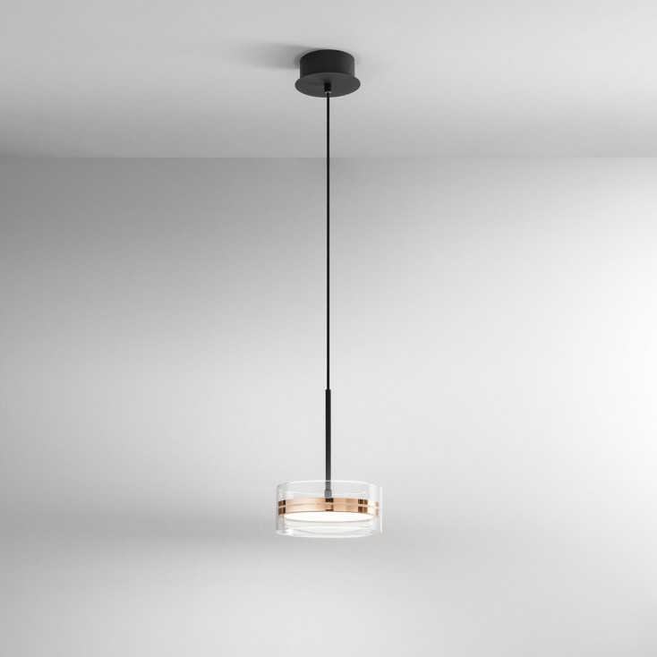 Lampada a sospensione singola a led struttura in metallo diffusore in vetro