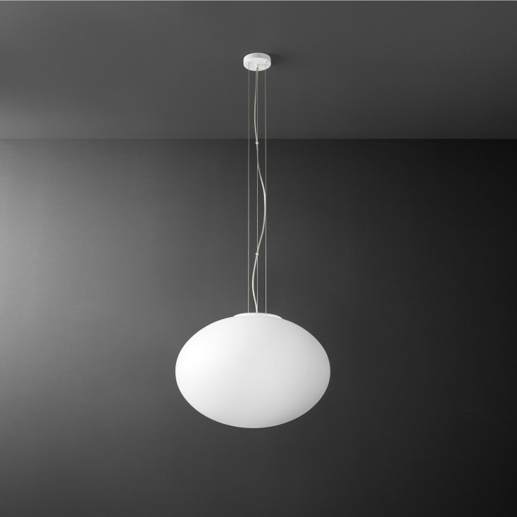 Lampada a sospensione struttura in metallo diffusore grande a boccia di vetro