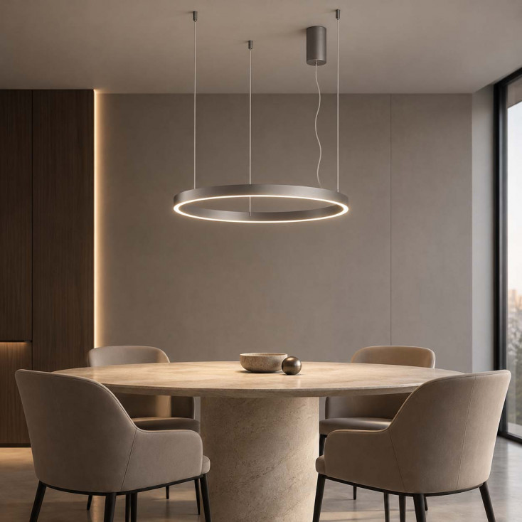 Lampadario moderno con diffusore a led in alluminio ad anello