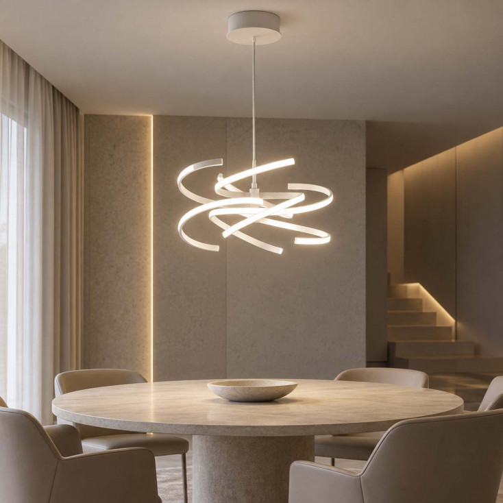 Lampadario moderno in alluminio a led con diffusore a spirale