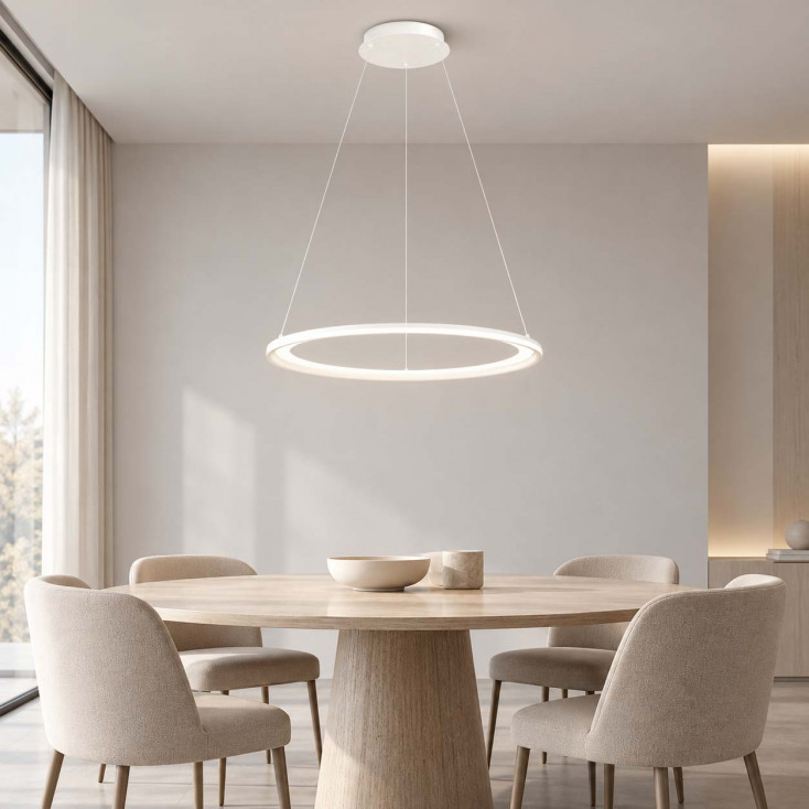 Lampadario moderno in metallo con diffusore a led ad anello