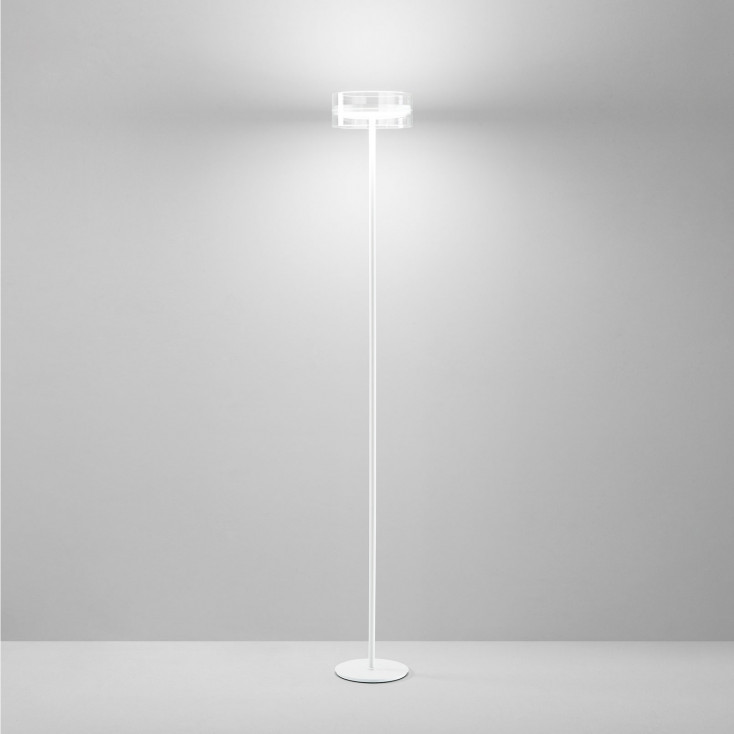 Piantana moderna a led struttura in metallo diffusore in vetro