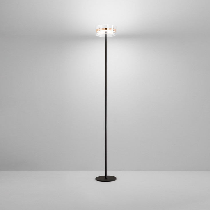 Piantana moderna a led struttura in metallo diffusore in vetro