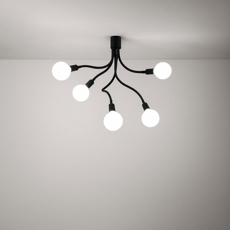 Plafoniera in stile moderno 5 braccia orientabili in metallo e gomma