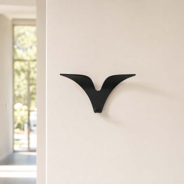 Appendiabiti da parete in acciaio sabbiato di design a forma di ali con 3 ganci