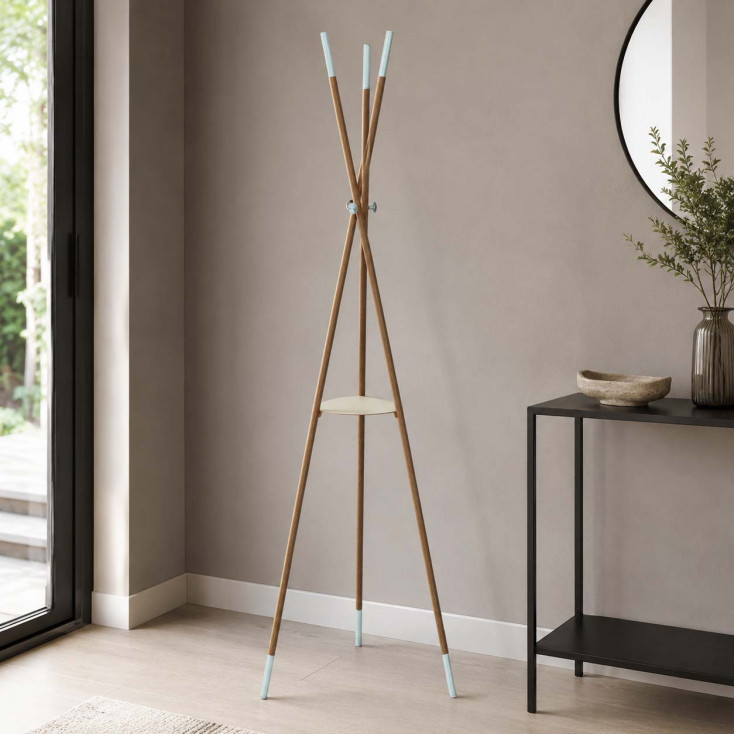 Appendiabiti da terra design moderno con treppiedi in legno