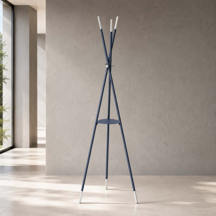 Appendiabiti di design da terra per ingresso con treppiede in acciaio