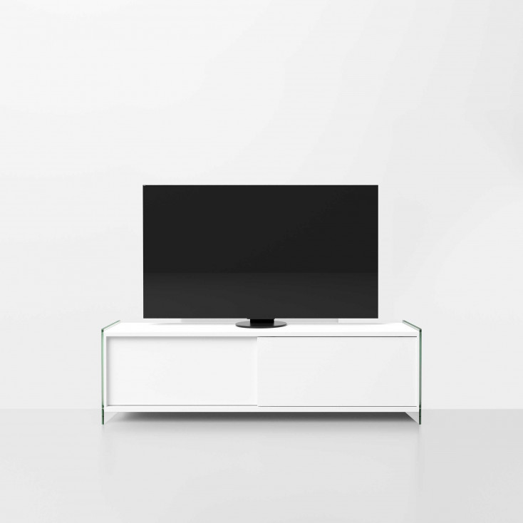 Mobile porta-TV da 160 cm con ante scorrevoli struttura in legno e vetro