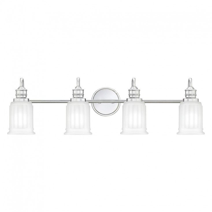 Applique LED moderna per bagno in acciaio con 4 diffusori in vetro