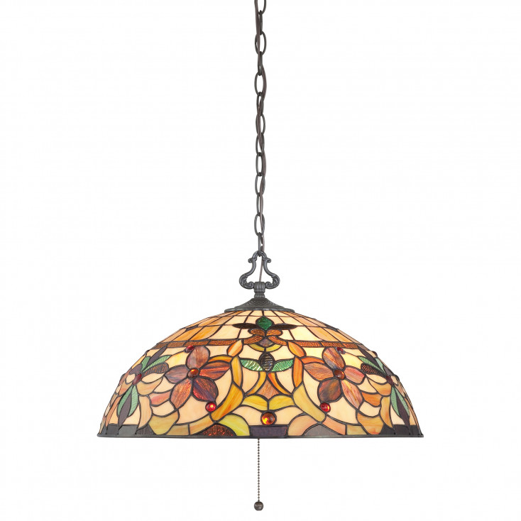 Lampada a sospensione classica in metallo e diffusore in vetro tiffany a 3 luci