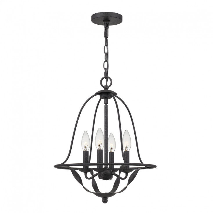 Lampadario dal design rustico in acciaio con diffusore a 4 luci