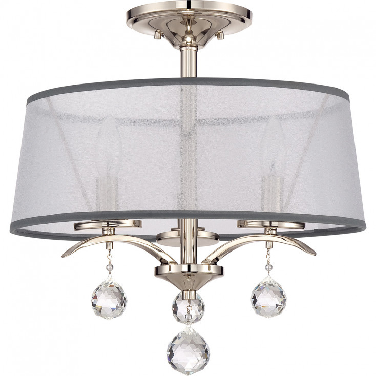 Lampadario in metallo con paralume in organza largo con 3 luci