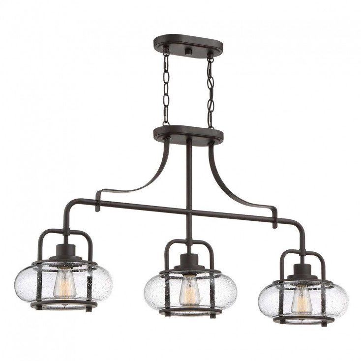 Lampada a sospensione lineare moderna in acciaio con 3 diffusori in vetro