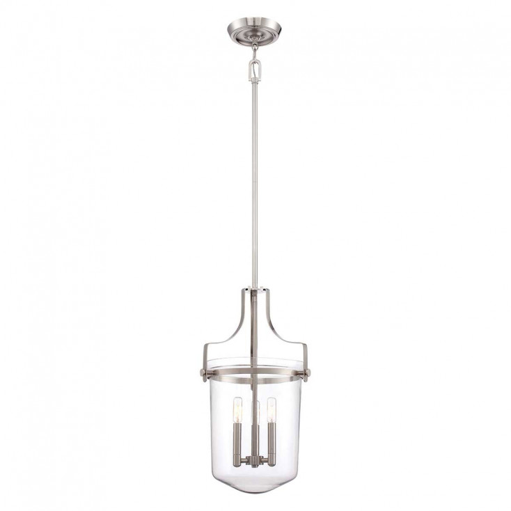Lampada a sospensione moderna in acciaio con diffusore in vetro a 3 lampadine