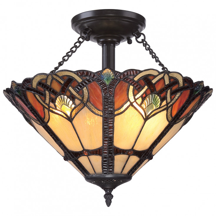 Lampada da soffitto classica in acciaio con paralume in vetro tiffany a 2 luci