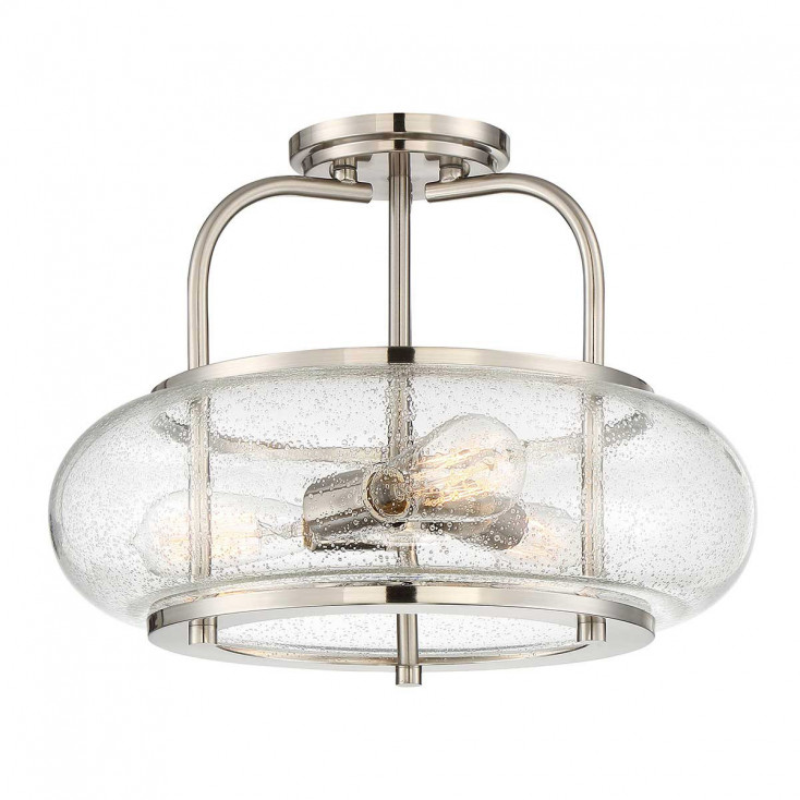 Lampada da soffitto grande moderna in acciaio e diffusore in vetro 3 lampadine